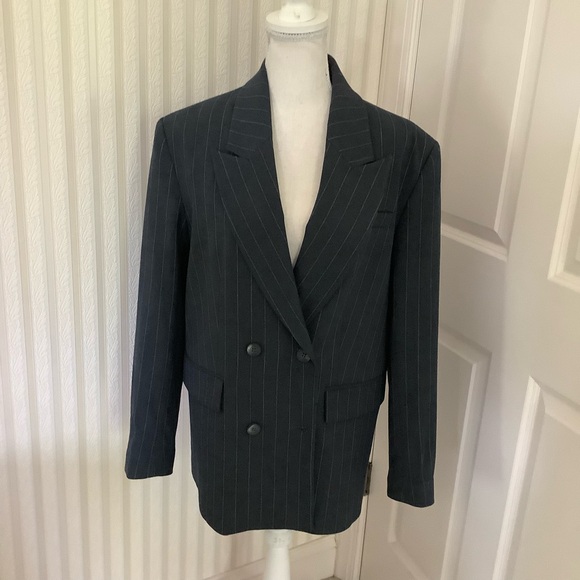 Selected Femme Double Breasted Blazer In Pinstripe Size 38 - Picture 5 of 11